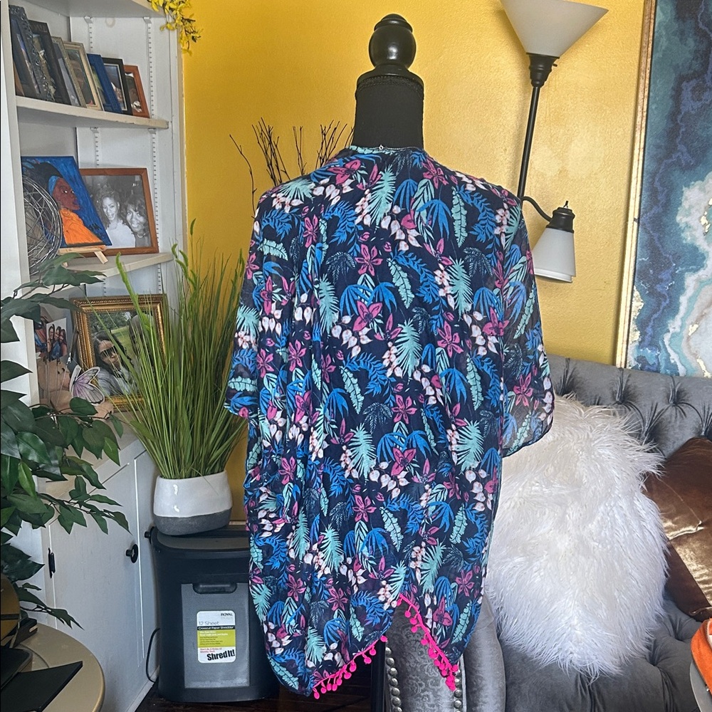 Floral swimsuit cover up with Pink Tassels - Picture 3 of 6